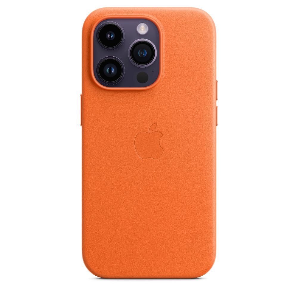 Чехол-накладка Apple MagSafe для iPhone 14 Pro, кожа, оранжевый чехол накладка apple magsafe для iphone 14 pro кожа оранжевый