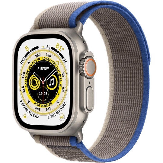 Apple Watch Ultra GPS + Cellular 49mm (ремешок Trail Loop синий/серый, IP6X), Титан
Apple Watch Ultra GPS + Cellular 49mm (ремешок Trail Loop синий/серый, IP6X), Титан
