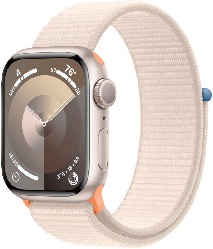 Apple Watch Series 9 + Cellular  (корпус - сияющая звезда, 45mm ремешок Sport Loop спортивный ремешок сияющая звезда) apple watch se 2023 gps корпус серебристый 40mm ремешок sport loop зимний синий
