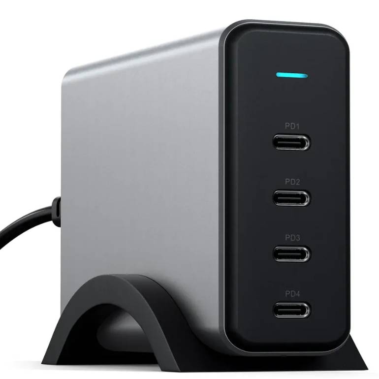 Зарядное устройство сетевое Satechi USB-C 4-Port PD GaN Charger, 165Вт, серый зарядное устройство беспроводное ubear stage 3 in 1 30вт серый