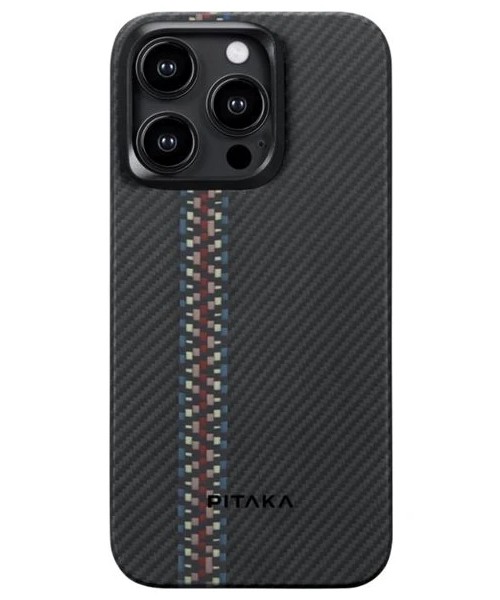 Чехол-накладка Pitaka Fusion Weaving MagEZ Case 4 Rhapsody600D для iPhone 15 Pro, кевлар, черный/красный/синий чехол накладка pitaka starpeak magez 4 milky way galaxy для iphone 15 pro max кевлар