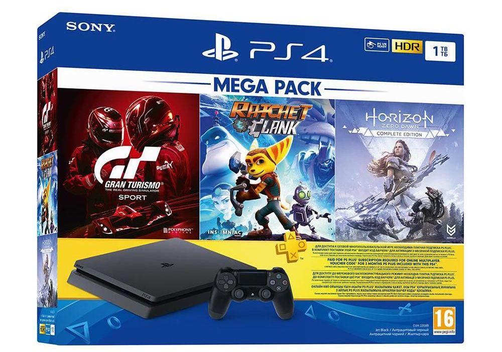 Игровая консоль Sony PlayStation 4 (CUH-2208B) + Gran Turismo Sport, Ratchet and Clank, Horizon Zero Dawn Complete Edition
