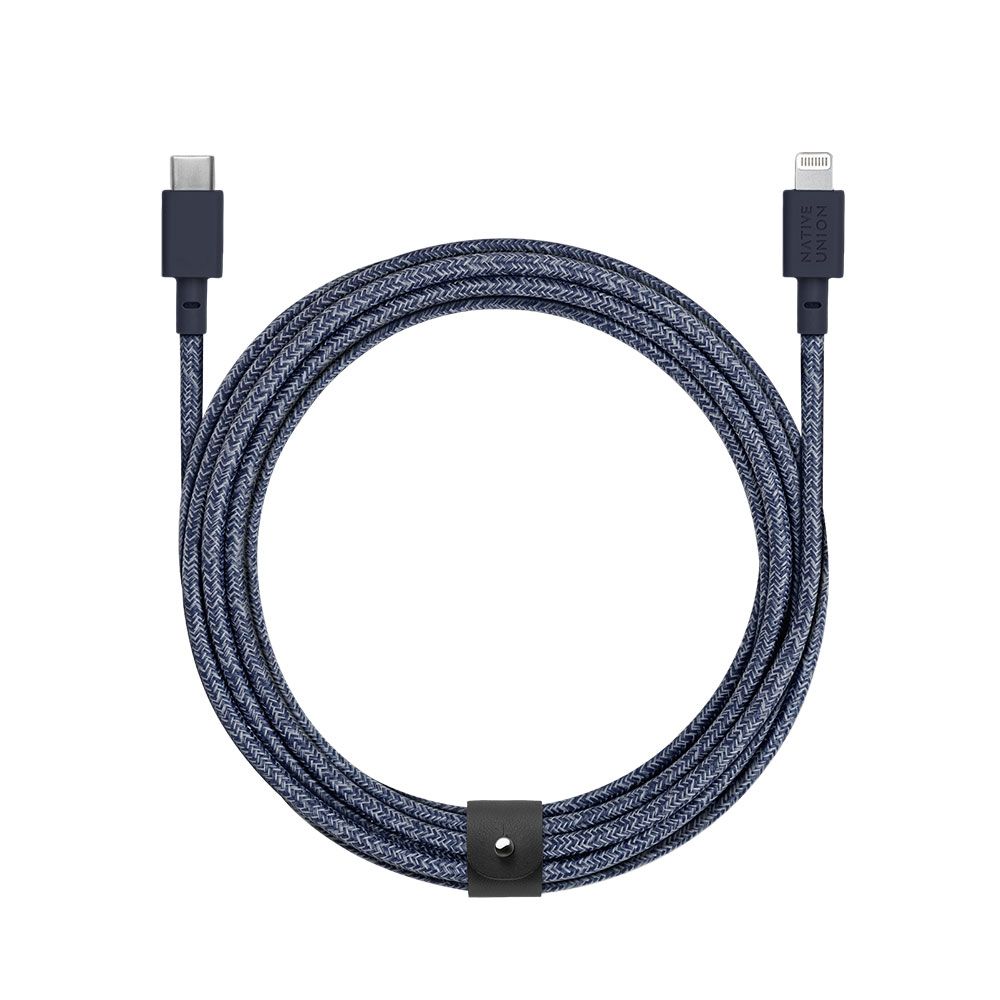 Кабель Native Union Belt Cable USB-C / Lightning, 3м, синий кабель ugreen av112 60179 3 5mm male to 3 5mm male angled cable угловой прямой 1м