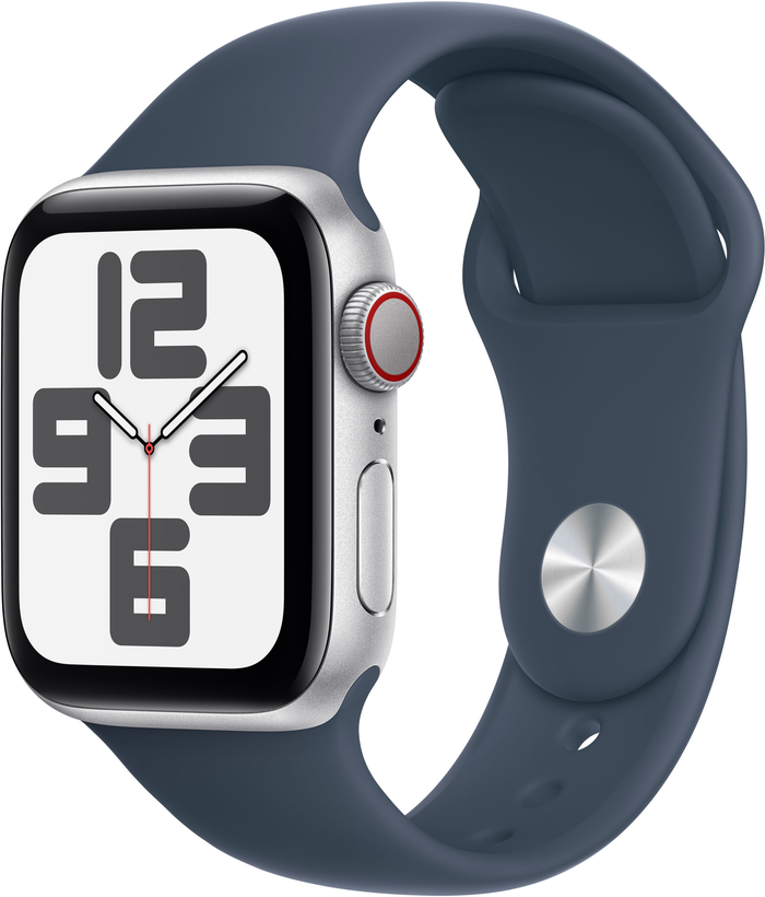 Apple Watch SE 2023 GPS  (корпус - серебристый, 40mm ремешок Sport Band штормовой синий, размер S/M) горный велосипед merida big nine ltd год 2023 красный ростовка 17