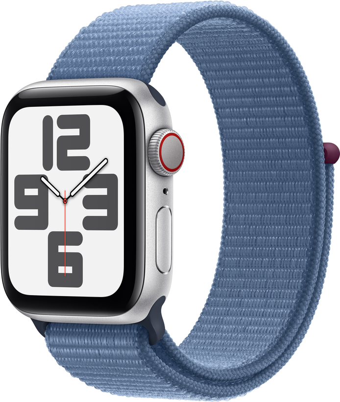 Apple Watch SE 2023 GPS  (корпус - серебристый, 40mm ремешок Sport Loop зимний синий) apple watch se 2023 gps корпус сияющая звезда 44mm ремешок sport loop сияющая звезда