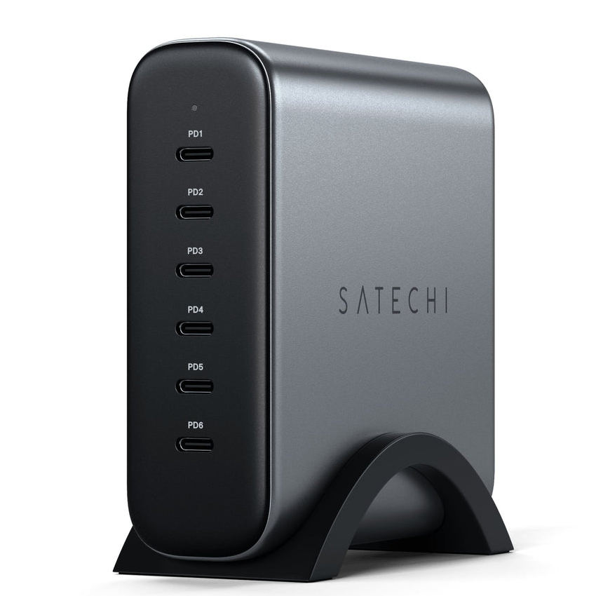 Зарядное устройство сетевое Satechi USB-C 6-port GaN charger, 200Вт, серый сетевое зарядное устройство qumo charger 0048 1 usb 3a