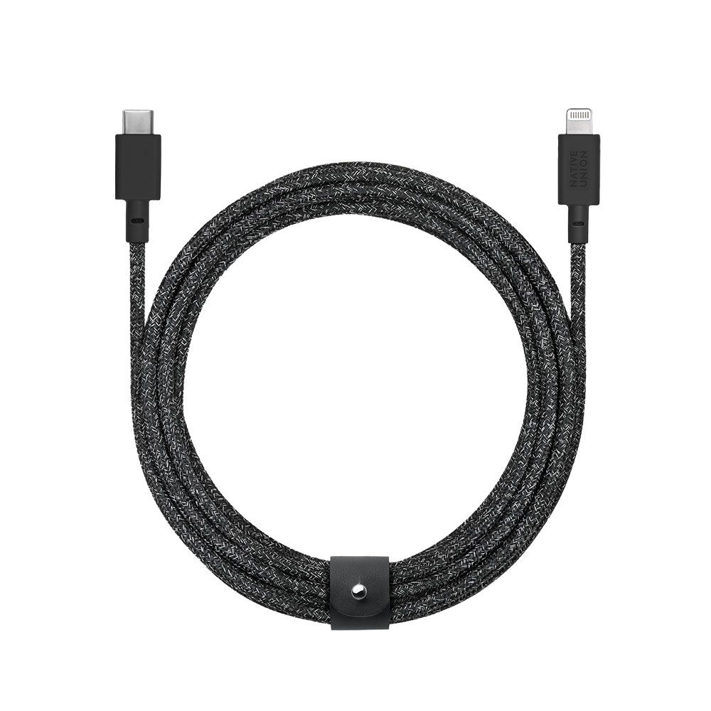 Кабель Native Union Belt Cable USB-C / Lightning, 3м, черный кабель ugreen us286 10306 usb c 2 0 male to usb c 2 0 male 3a data cable 2м
