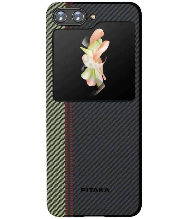 Чехол-накладка Pitaka Fusion Weaving MagEZ 3 для Galaxy Z Flip5, арамид (кевлар), черный/бежевый