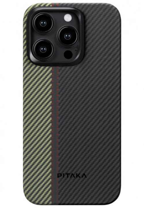 Чехол-накладка Pitaka Fusion Weaving MagEZ Case 4 Overture 600D для iPhone 15 Pro, кевлар, черный/бежевый чехол накладка pitaka fusion weaving magez case 4 rhapsody600d для iphone 15 pro кевлар красный синий