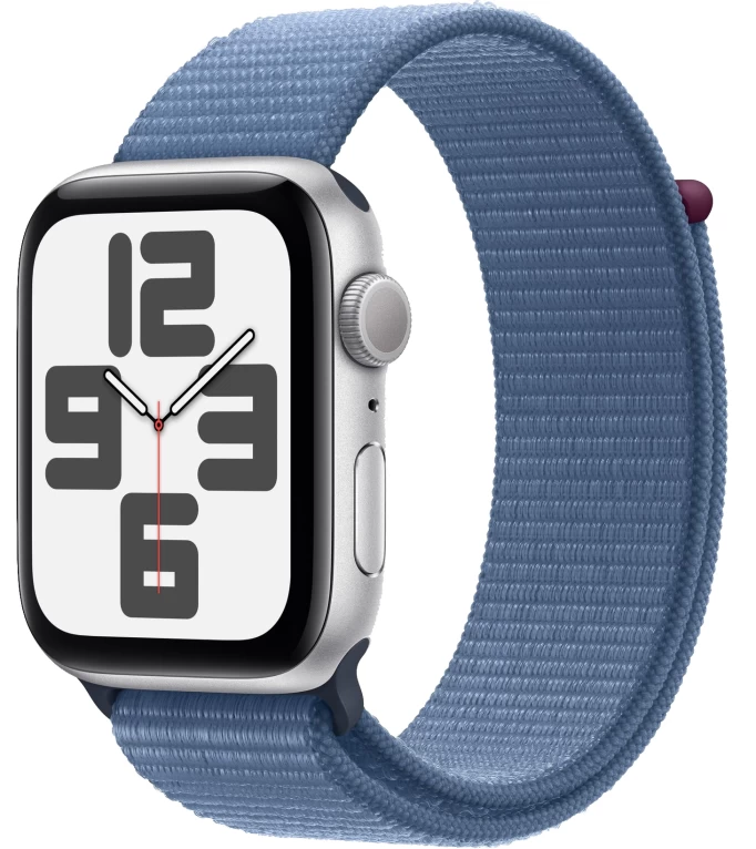 Apple Watch SE 2023 GPS  (корпус - серебристый, 44mm ремешок Sport Loop зимний синий)