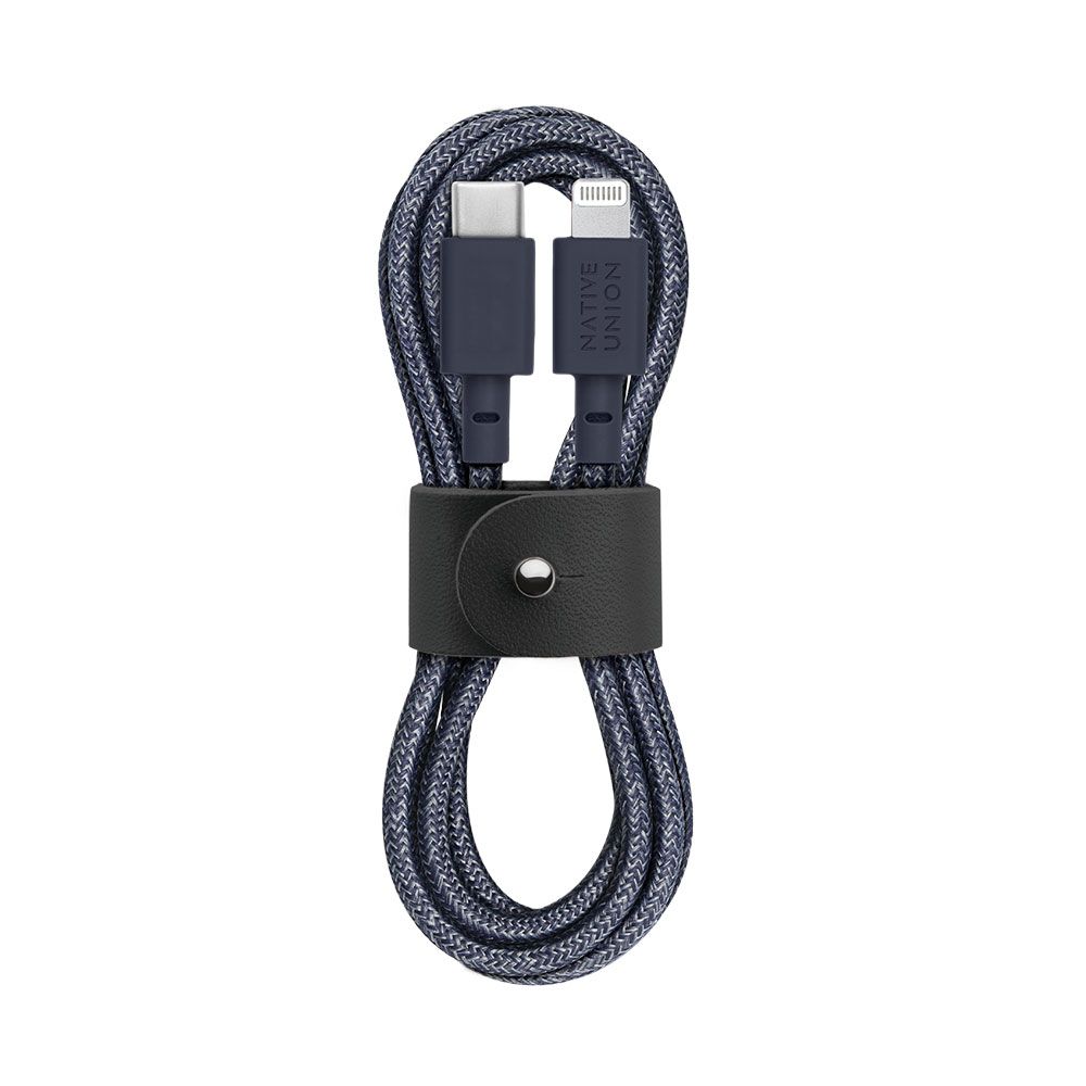 Кабель Native Union Belt Cable USB-C / Lightning, 1,2м, синий кабель ugreen av112 60179 3 5mm male to 3 5mm male angled cable угловой прямой 1м