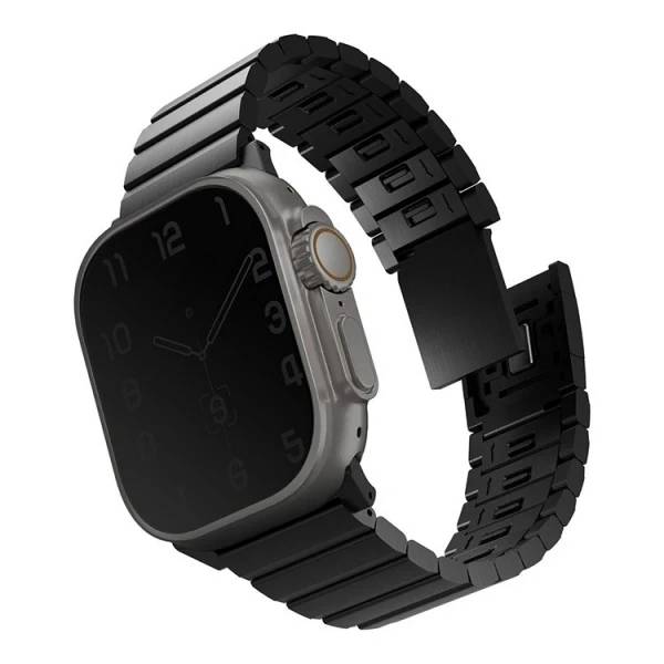Ремешок Uniq Strova MAG Strap Link Steel для Apple Watch 44mm/45mm/46mm/49mm, нержавеющая сталь, черный