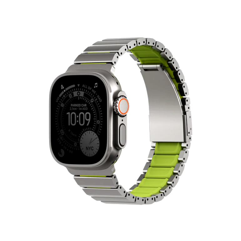 Ремешок Uniq Strova Flex Steel 44mm/45mm/46mm/49mm, нержавеющая сталь, серебристый/лимонный