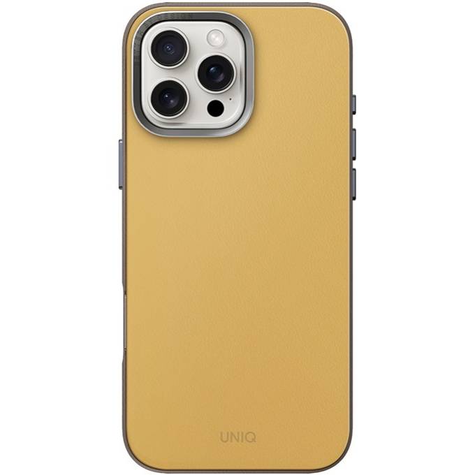 Чехол-накладка Uniq Lyden DS для iPhone 16 Pro, экокожа, желтый/серый