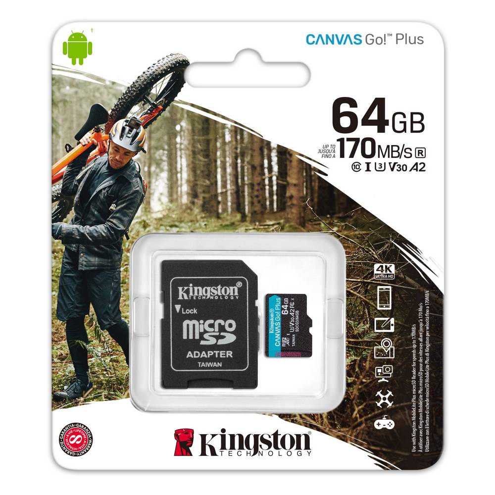 Карта памяти microSDXC 64 Гб Kingston Canvas Go Plus Class 10 UHS-I U3, +адаптер SDCG3/64GB - фото 3