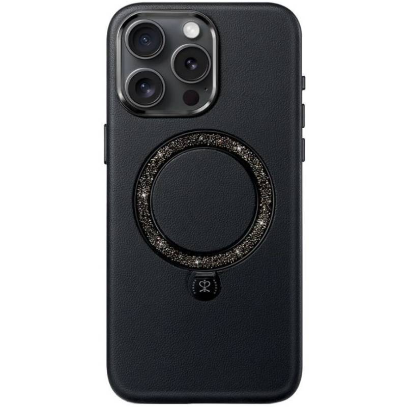 Чехол-накладка PYNANA Dancing Circle для iPhone 16 Pro Max, экокожа, черный