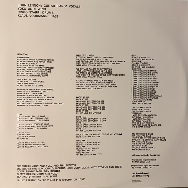 Виниловый альбом John Lennon / Plastic Ono Band - John Lennon / Plastic Ono Band (deluxe) (1970), Rock 602507354541 - фото 4