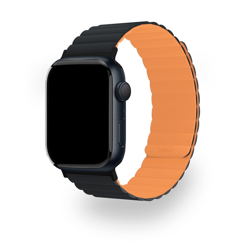 Ремешок uBear Mode для Apple Watch 42mm/44mm/45mm/49mm, M/L, силикон, черный/оранжевый