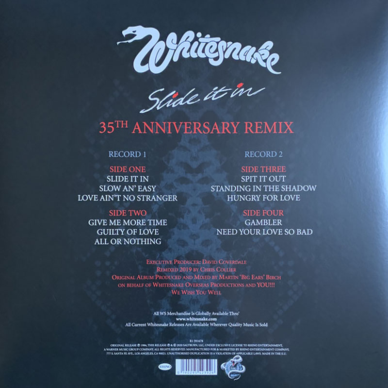 Виниловый альбом Whitesnake - Slide It In (35th Anniversary Remix) (1984), Rock 9029542392 - фото 2