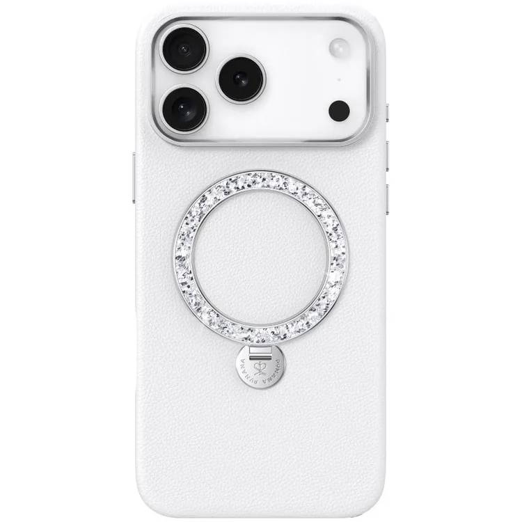 Чехол-накладка PYNANA Dancing Circle Series для iPhone 17 Pro, экокожа, белый