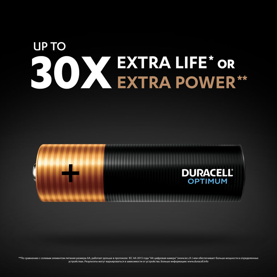 Батарейка Duracell Alkaline LR6 Optimum AA (10шт) блистер 5014071 - фото 2
