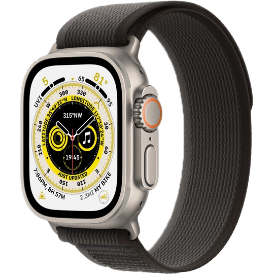 

Apple Watch Ultra GPS + Cellular 49mm (ремешок Trail Loop черный/серый, IP6X), Титан
