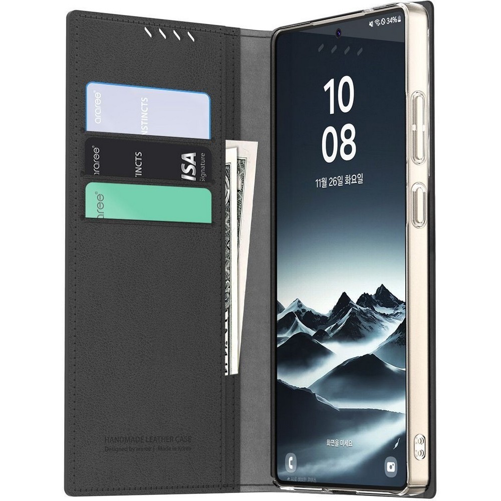 Чехол-книжка Araree Mustang Diary для Galaxy S25 Ultra, экокожа, черный