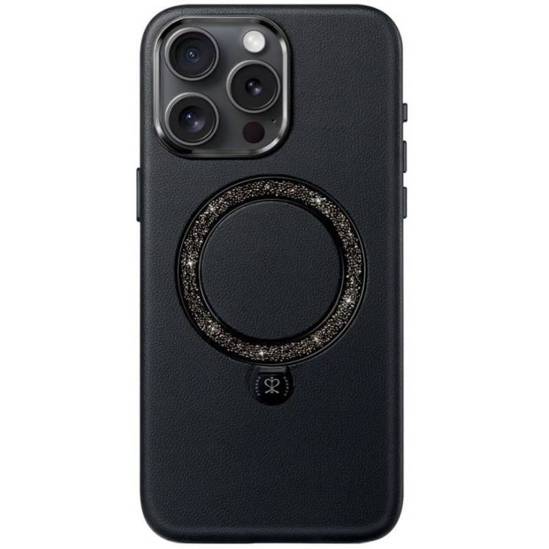 Чехол-накладка PYNANA Dancing Circle для iPhone 16 Pro, экокожа, черный