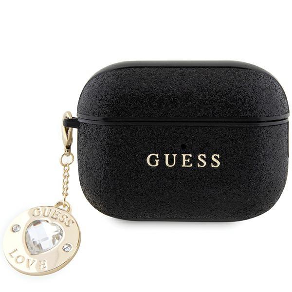 Чехол Guess Fixed Glitter Heart Diamond Charm черный, для AirPods Pro 2