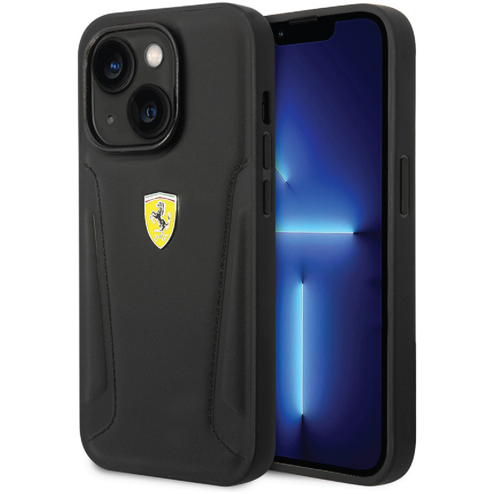 

Чехол-накладка Ferrari Leather Stamped sides Hard для iPhone 14 Pro Max, кожа/поликарбонат, черный