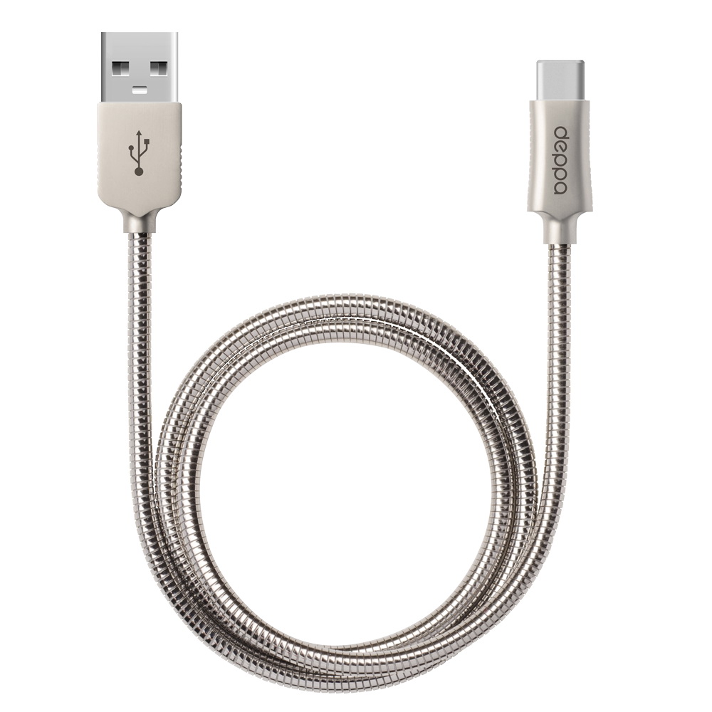 

Кабель Deppa Steel USB 2.0 / USB-C, 2,4A, Вт 1,2м, серебристый