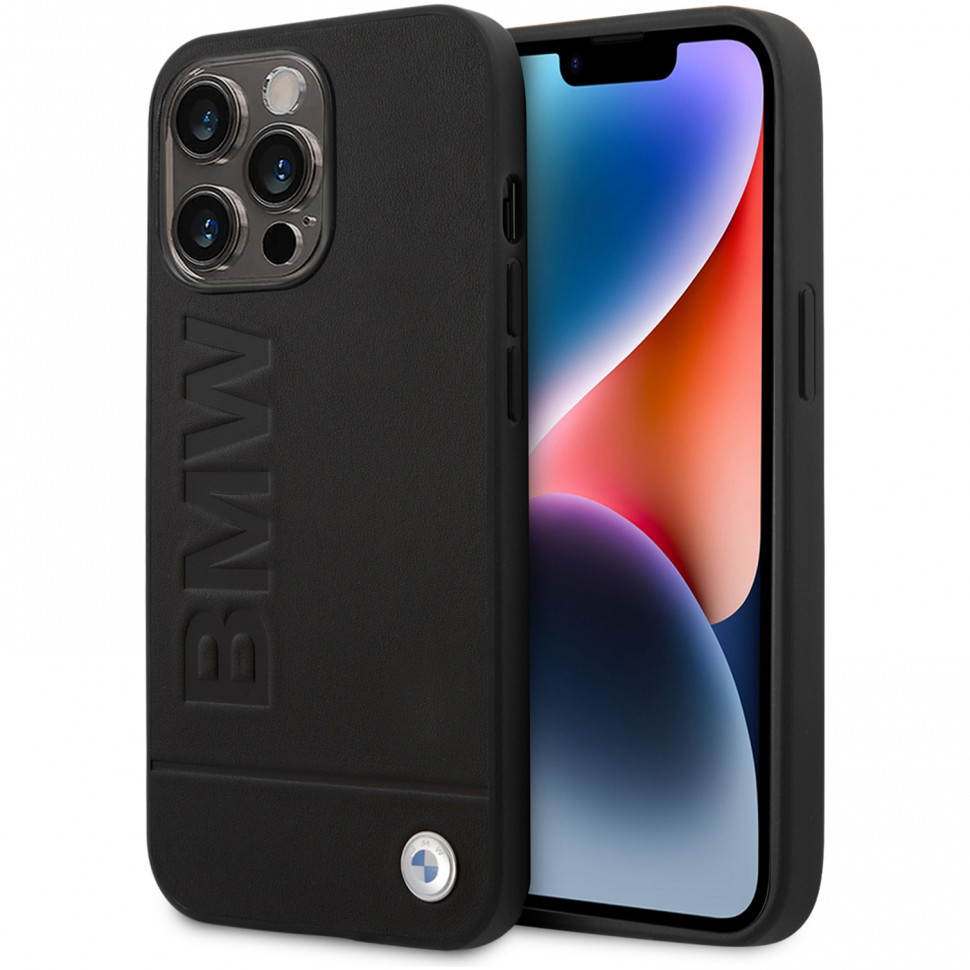 

Чехол-накладка BMW Signature Genuine leather Logo imprint Hard для iPhone 14 Pro Max, кожа/поликарбонат, черный
