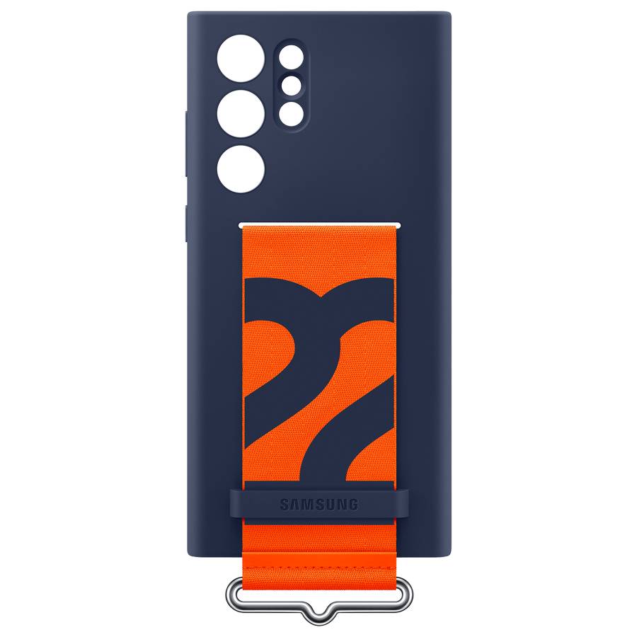 

Чехол-накладка Samsung Silicone with Strap для Galaxy S22 Ultra, силикон, темно-синий