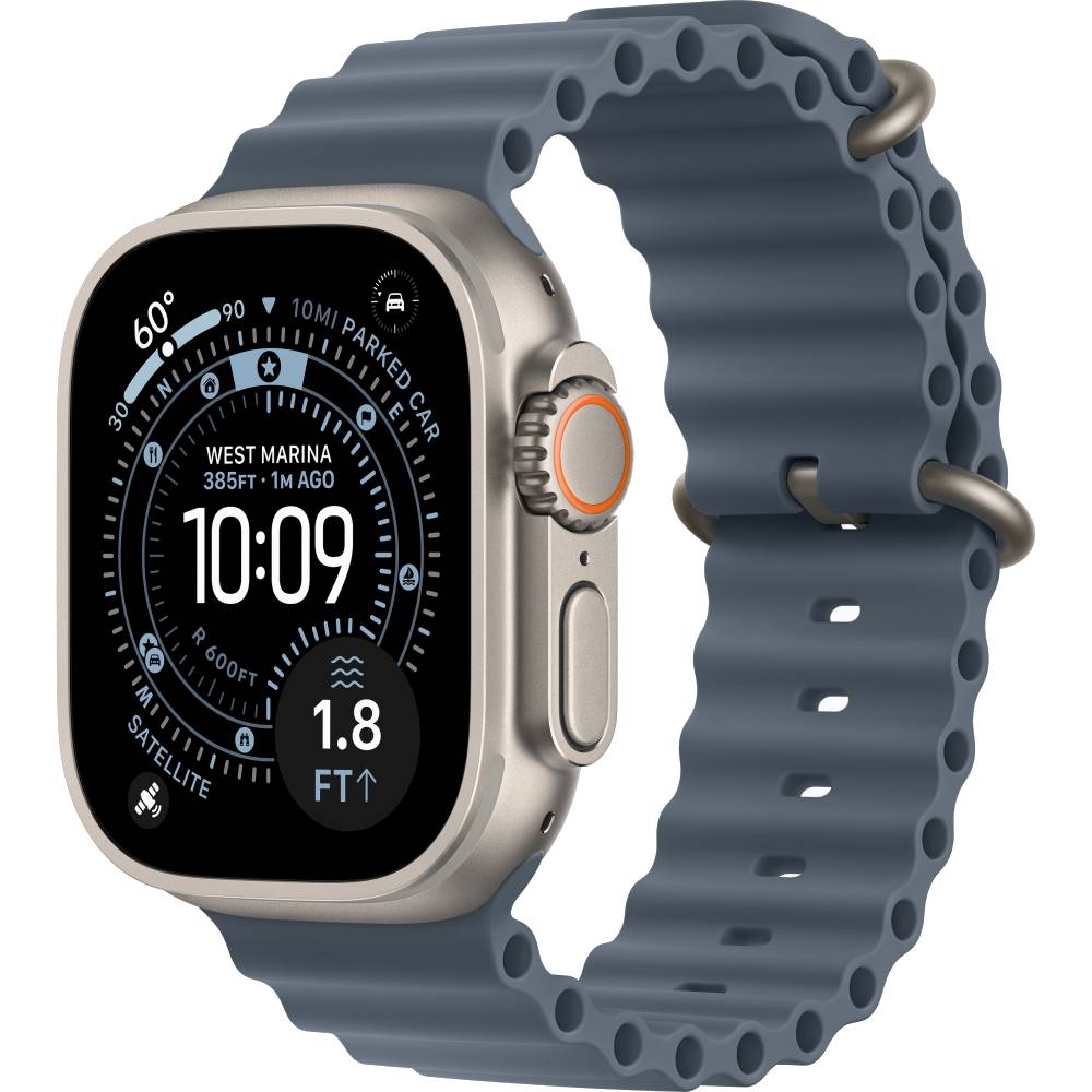Смарт-часы Apple Watch Ultra 3 GPS + Cellular 49mm (Натуральный титан (Natural Titanium), Ocean Band голубой, размер One Size)