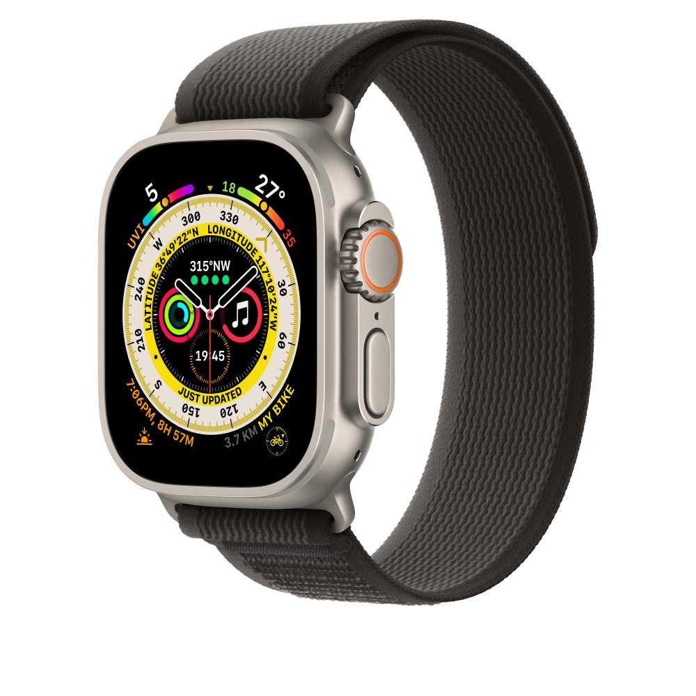 Ремешок Apple Trail Loop для Apple Watch 49mm, S/M, нейлон, черный/серый