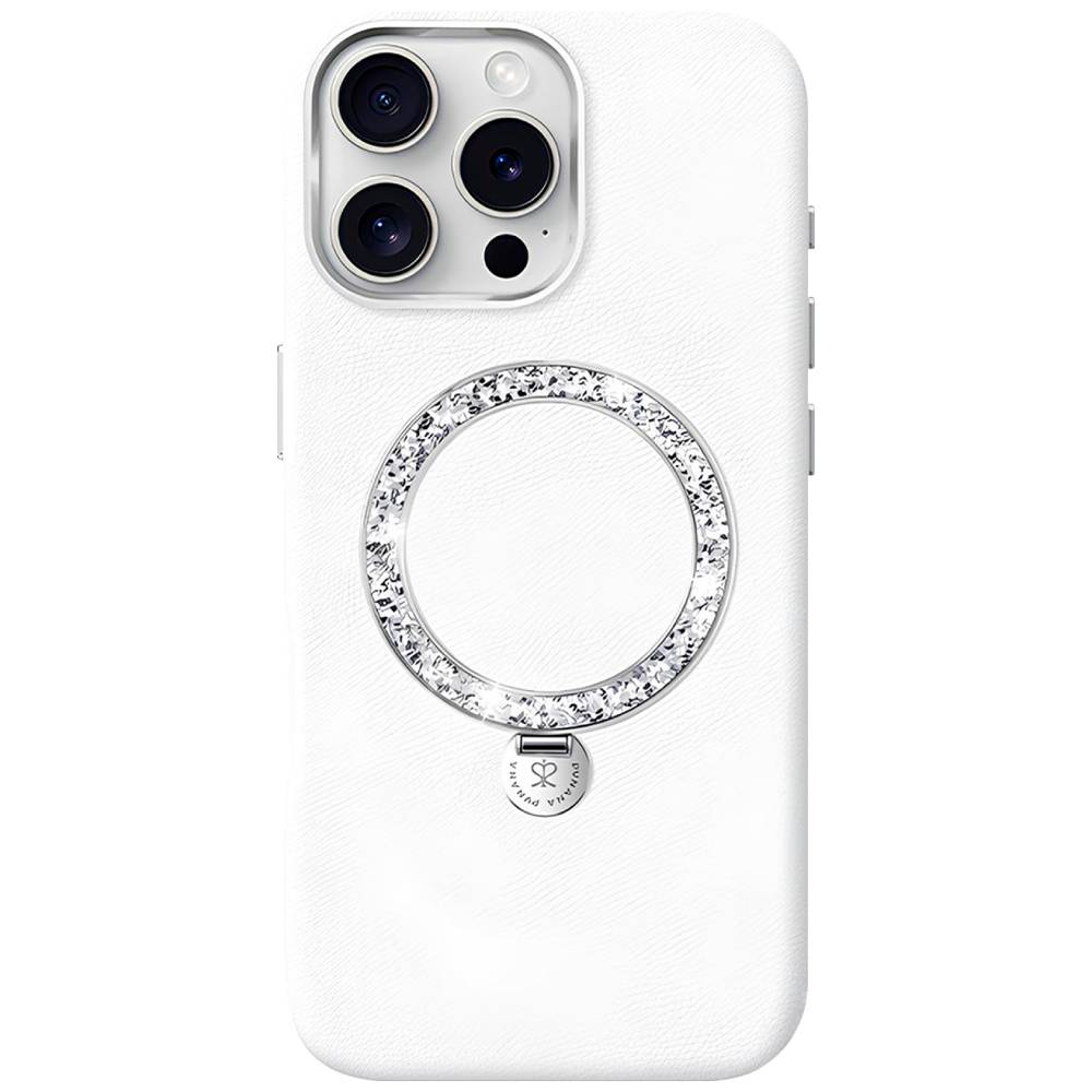 Чехол-накладка PYNANA Dancing Circle Luxury для iPhone 16 Pro Max, экокожа, белый жемчуг