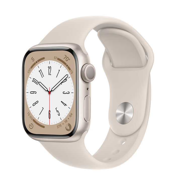 

Apple Watch Series 8 GPS 45mm (корпус - сияющая звезда, спортивный ремешок цвета сияющая звезда, IP6X)
