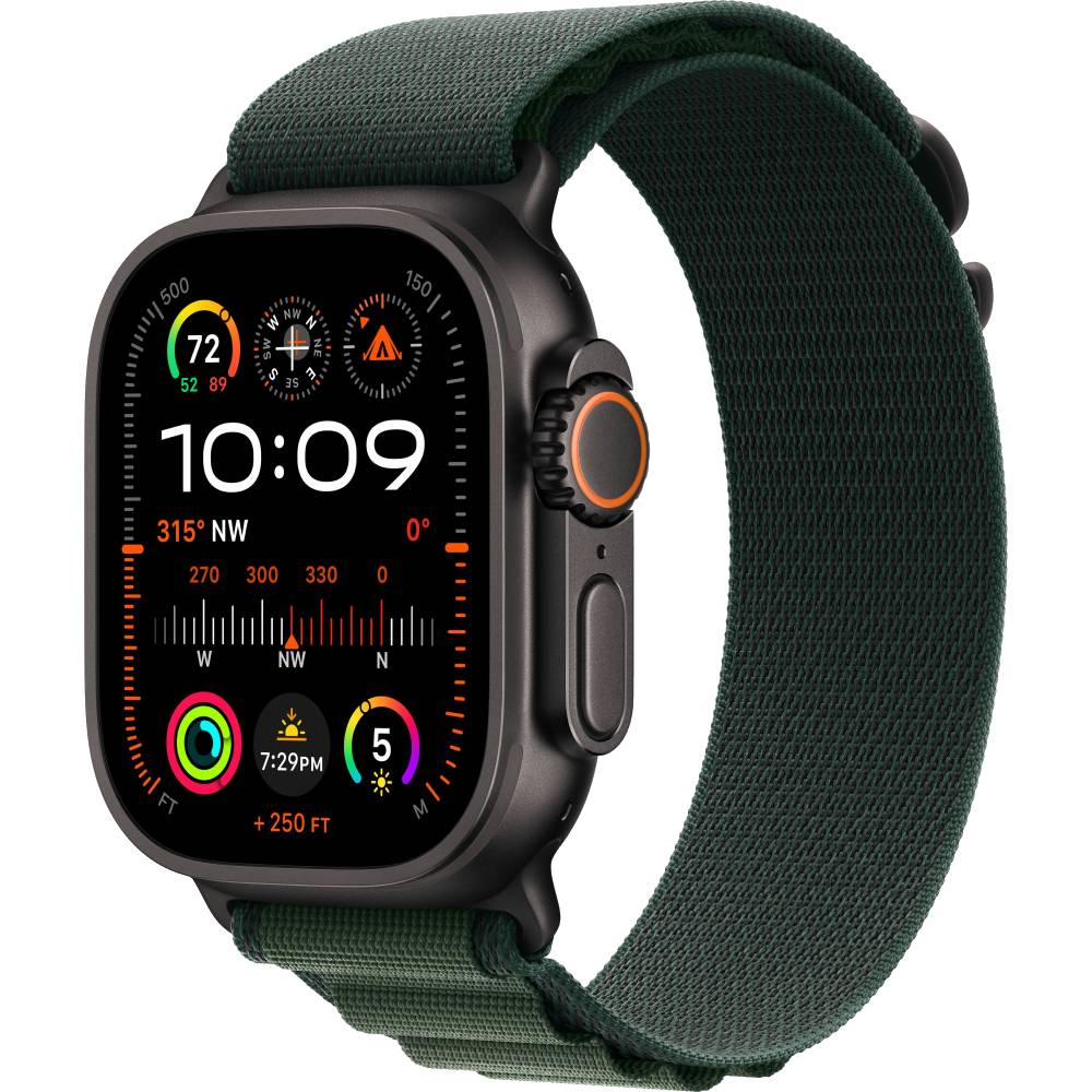 Смарт-часы Apple Watch Ultra 2 GPS + Cellular 49mm (Чёрный титан (Black Titanium), Alpine Loop тёмно-зелёный, размер L)