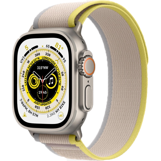 

Apple Watch Ultra GPS + Cellular 49mm (ремешок Trail Loop желтый/бежевый, IP6X), Титан