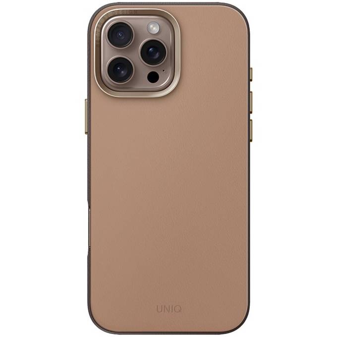 Чехол-накладка Uniq Lyden DS для iPhone 16 Pro, экокожа, бежевый/серый