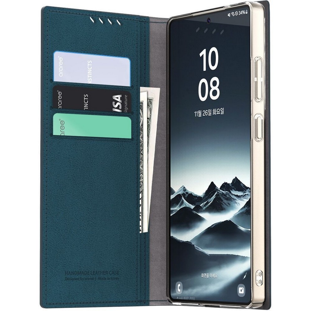 Чехол-книжка Araree Mustang Diary для Galaxy S25 Ultra, экокожа, синий