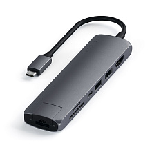 Адаптер мультипортовый Satechi Type-C Slim Multiport with Ethernet Adapter 7 в 1, серый космос - 1