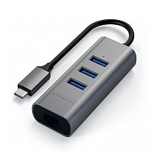 Адаптер мультипортовый Satechi Type-C 2-in-1 USB 3.0 Aluminum 3 Port Hub and Ethernet Port 4 в 1, серый космос - 0