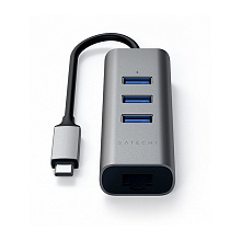 Адаптер мультипортовый Satechi Type-C 2-in-1 USB 3.0 Aluminum 3 Port Hub and Ethernet Port 4 в 1, серый космос - 1