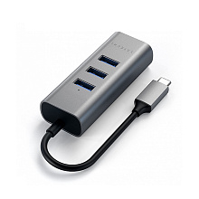 Адаптер мультипортовый Satechi Type-C 2-in-1 USB 3.0 Aluminum 3 Port Hub and Ethernet Port 4 в 1, серый космос - 3