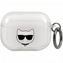 Чехол Lagerfeld Glitter Choupette серебристый, для AirPods Pro - 0