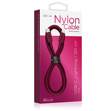 Кабель VLP Nylon Cable USB-C / Lightning, 1,2м, марсала - 1