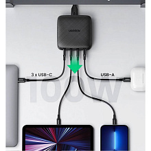 Зарядное устройство сетевое UGreen USB-C x 3 + USB-A Desktop Fast Charger, 100Вт, черный - 2