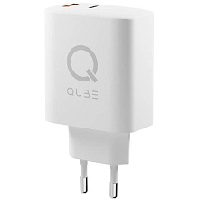 Зарядное устройство сетевое QUB GAN 30W, USB-C + USB-A, 30Вт, белый - 0