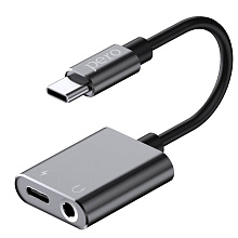 Переходник PERO AD10 USB-C / jack 3.5mm + USB-C, черный - 0